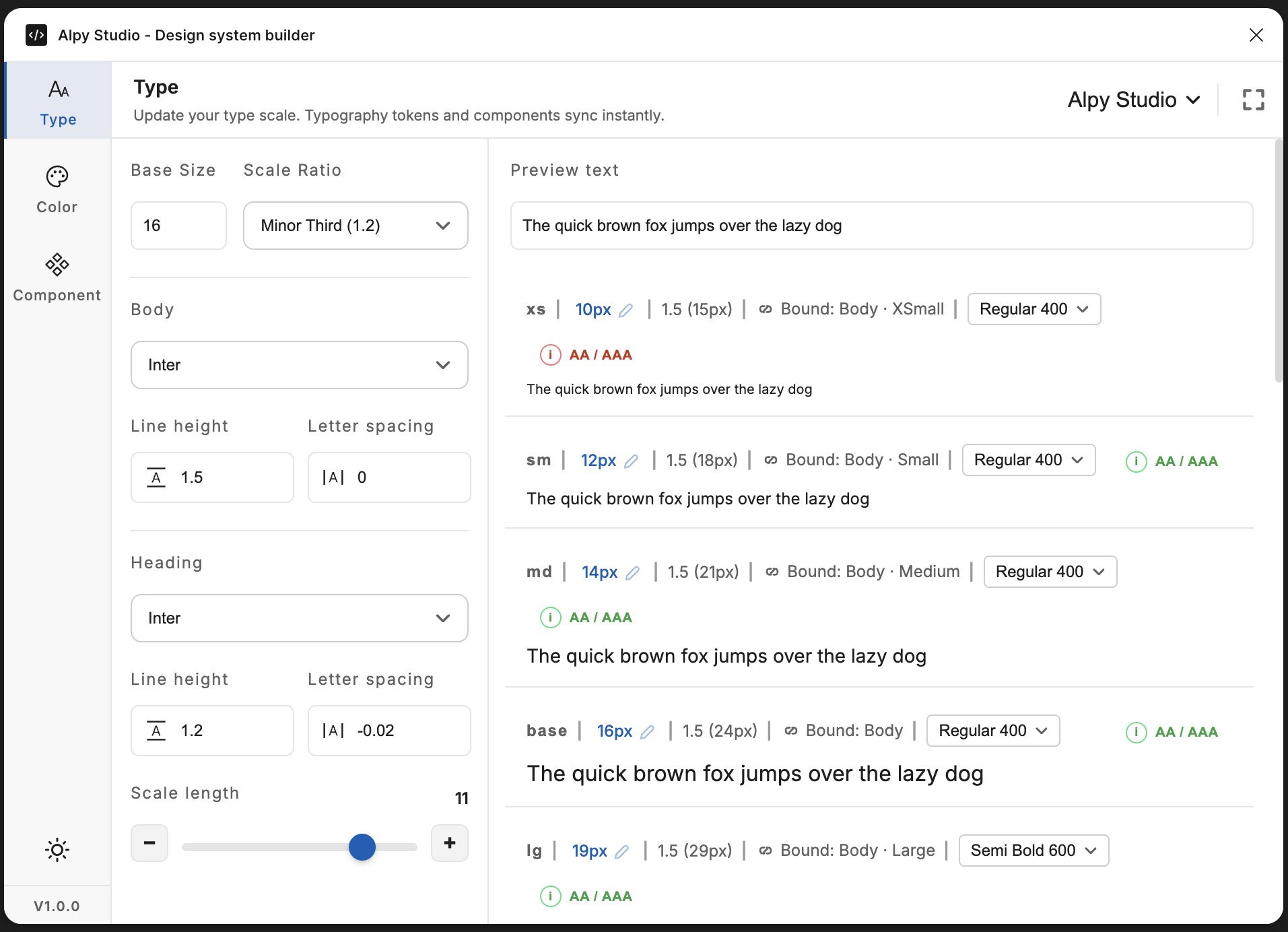 Alpy Studio type scale generator