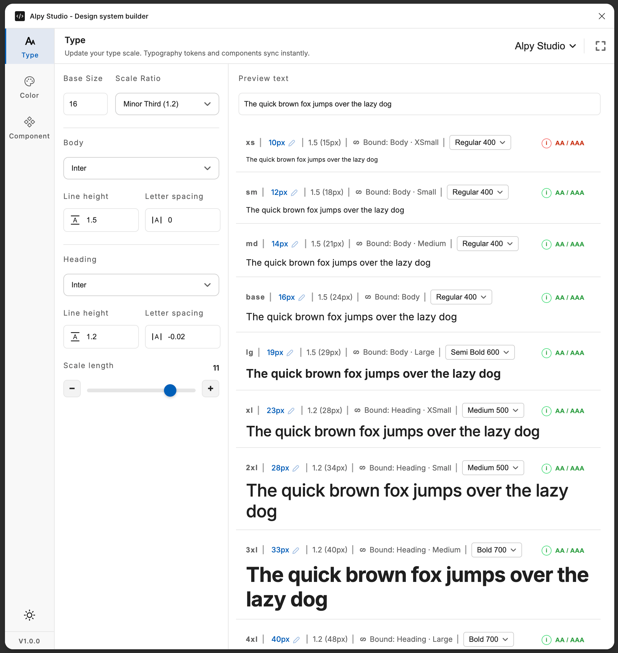 Alpy Studio type scale generator